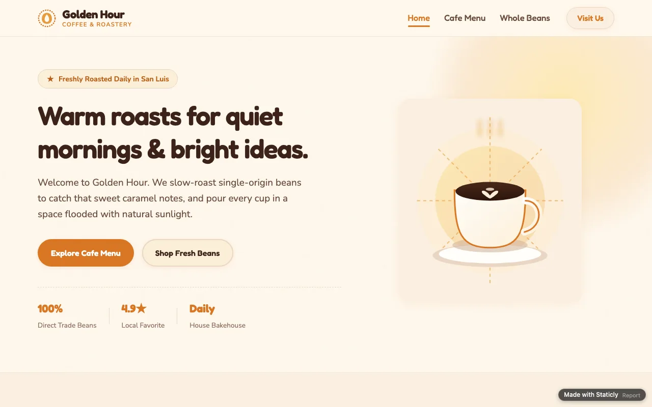 Golden Hour Coffee shop template preview