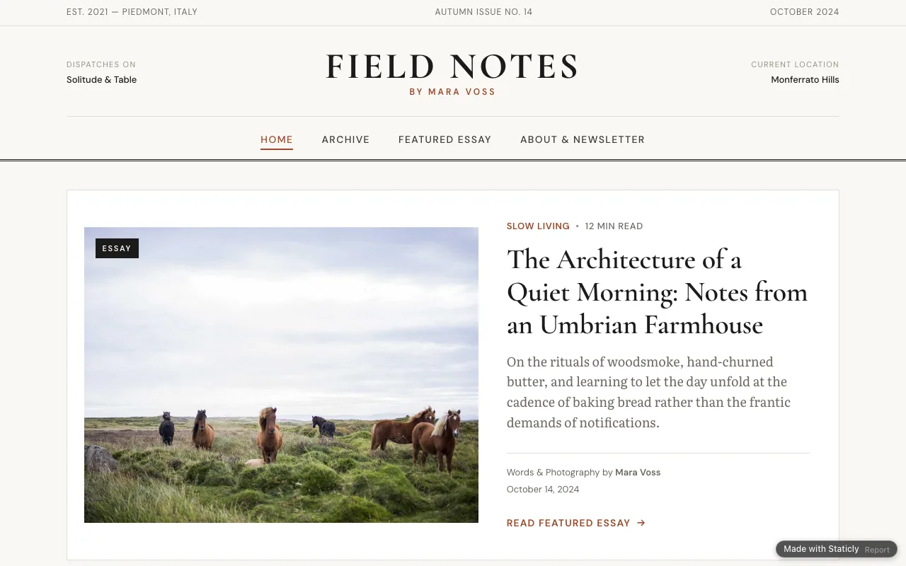 Field Notes by Mara Voss Blog template preview