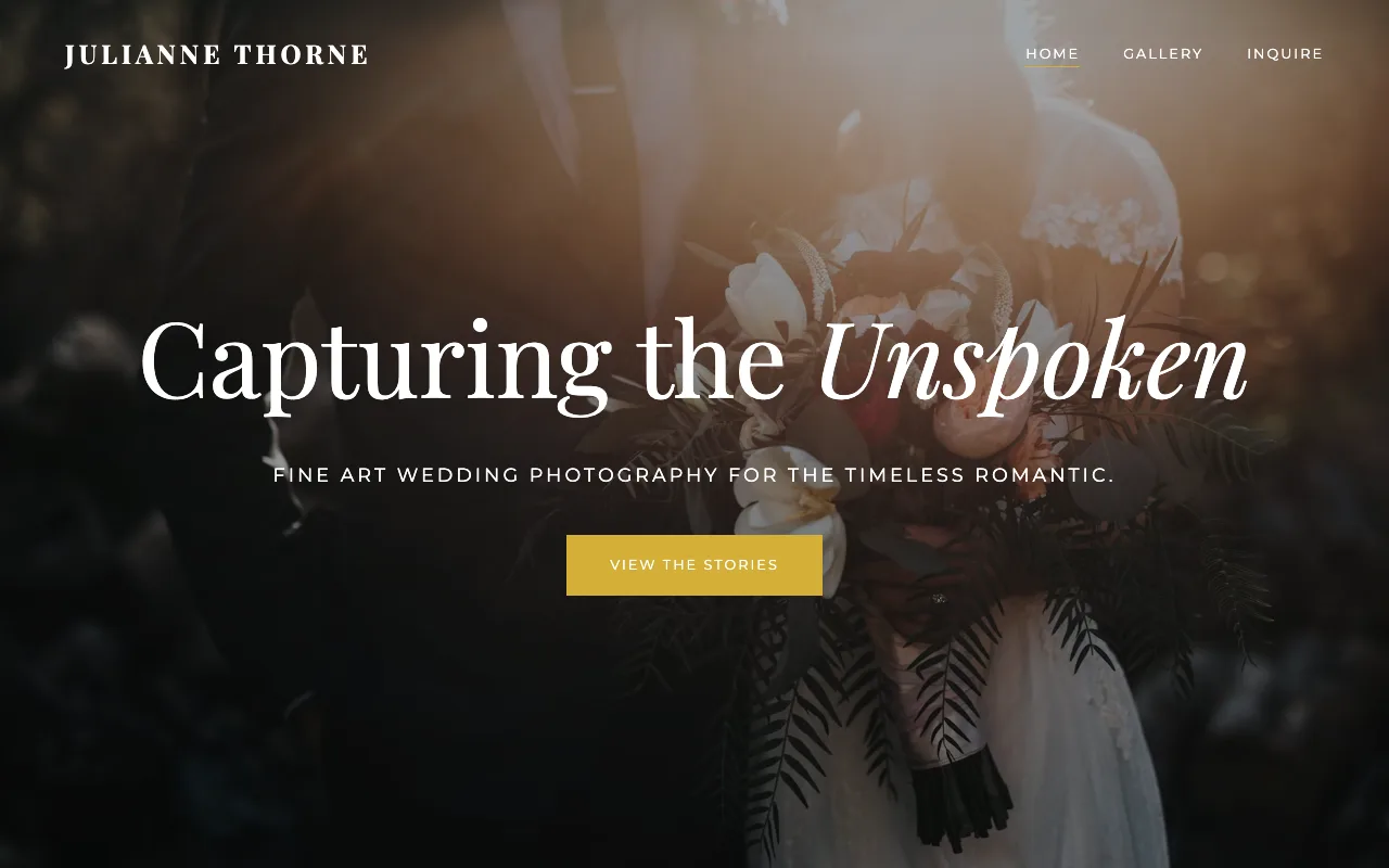 Photography website generated by Staticly — full-bleed bouquet cover under the headline 'Capturing the Unspoken'
